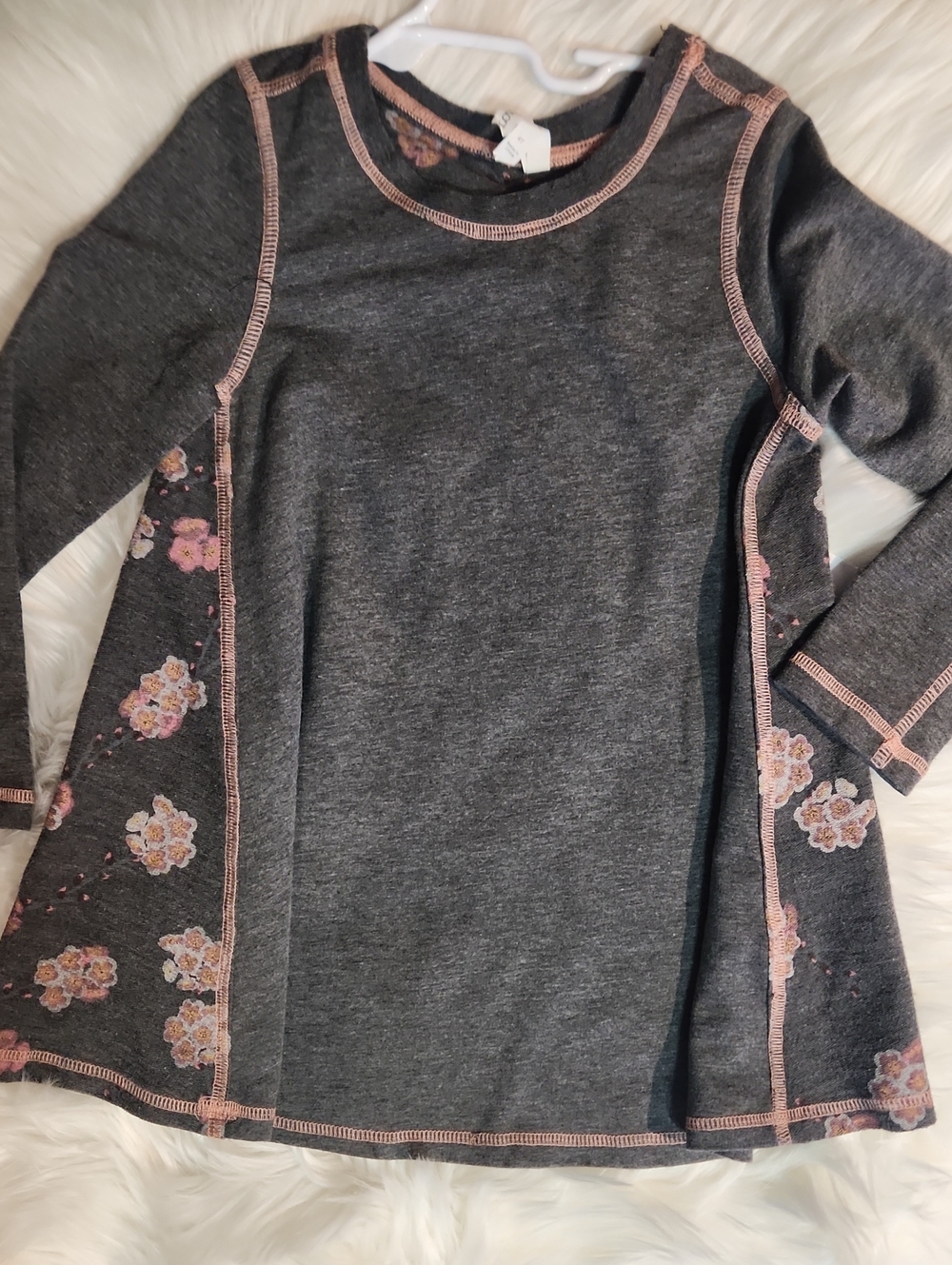 Girls' Dark Gray Floral-Panel Long Sleeve Dress - Girls Size 4t